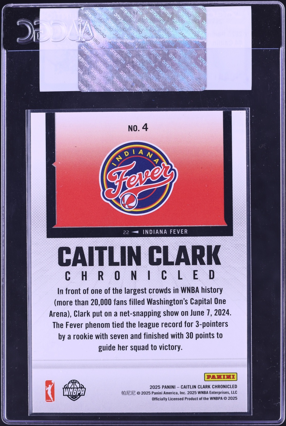 2025 Panini Chronicled Caitlin Clark #4 CGC AUTH