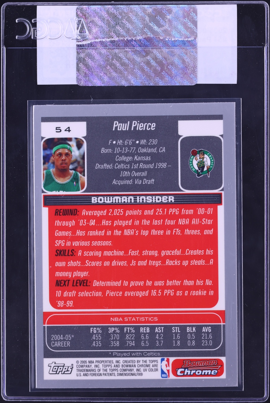2005 Bowman Chrome Paul Pierce #54 CGC AUTH