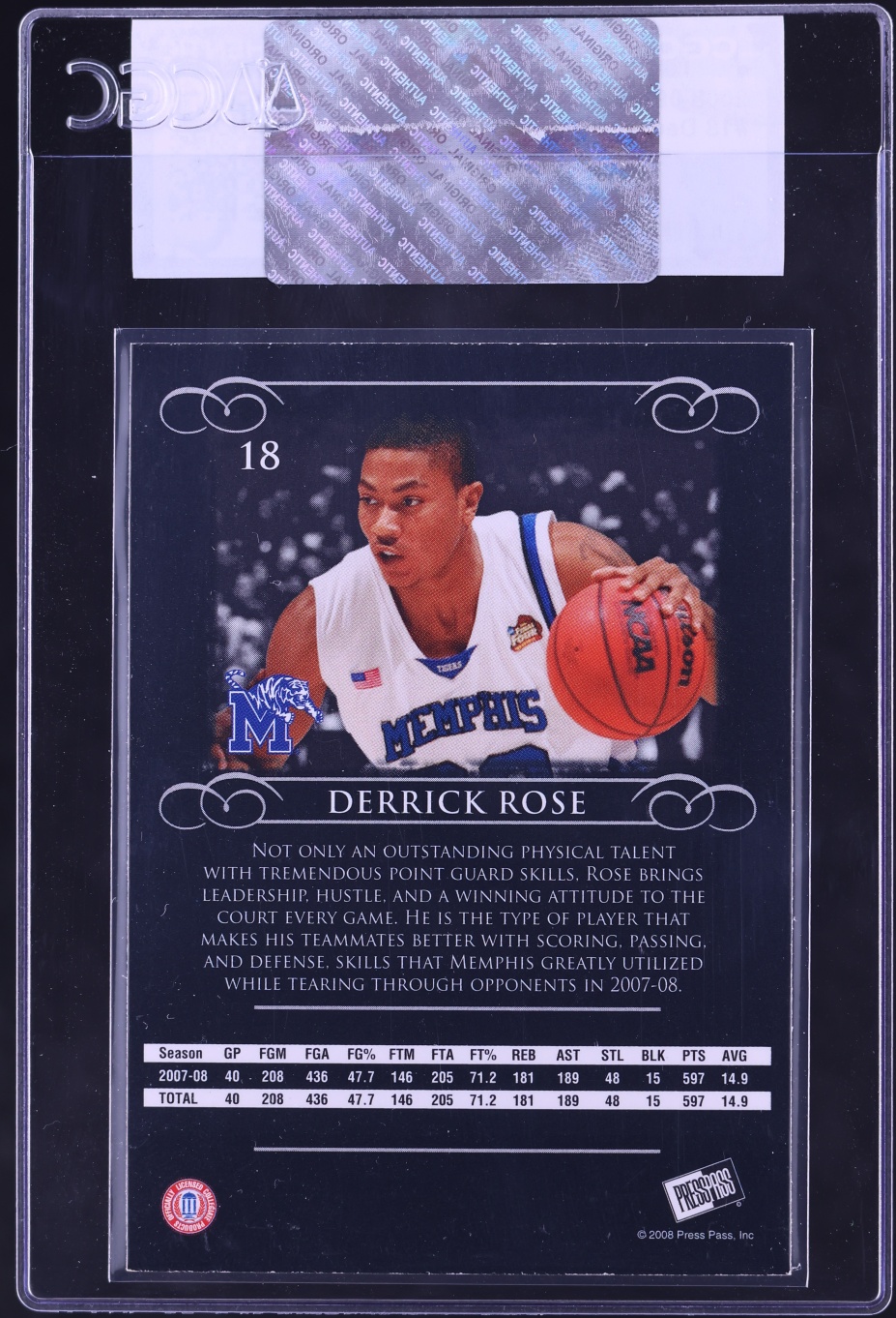 2008 Press Pass Legends Derrick Rose #18 CGC AUTH