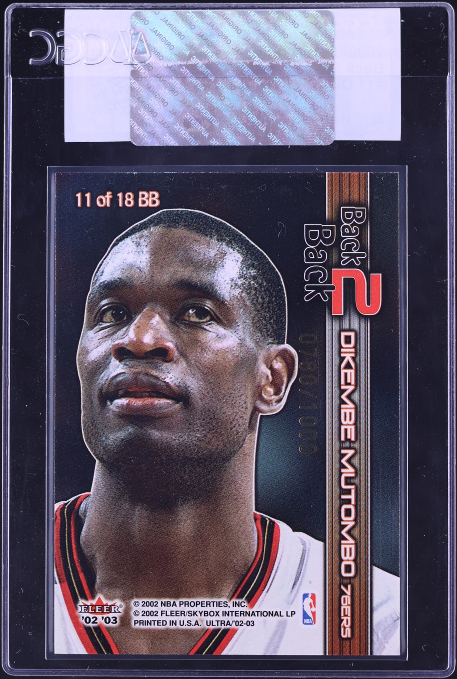 2002 Fleer Ultra Back 2 Back Dikembe Mutombo /1000 #11 CGC AUTH