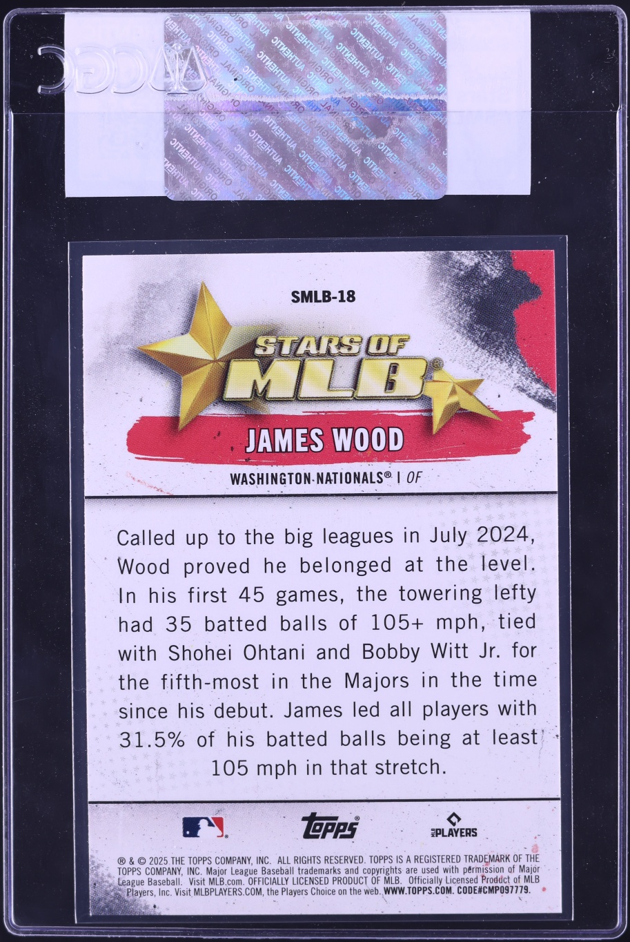 2025 Topps Stars Of MLB James Wood ROOKIE #SMLB-18 CGC AUTH