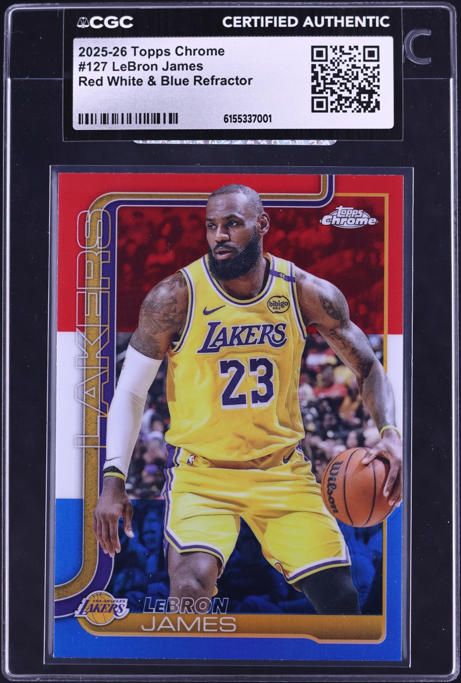 2025 Topps Chrome Red White & Blue Refractor LeBron James #127 CGC AUTH