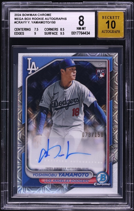 2024 Bowman Chrome Mega Box Yoshinobu Yamamoto ROOKIE AUTO /150 #CRA-YY BGS 8 NM-MT