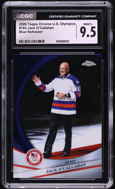 2026 Topps Chrome U.S. Olympics Blue Refractor Jack O'Callahan /150 #193 CGC 9.5 MINT+