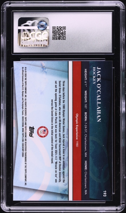 2026 Topps Chrome U.S. Olympics Blue Refractor Jack O'Callahan /150 #193 CGC 9.5 MINT+