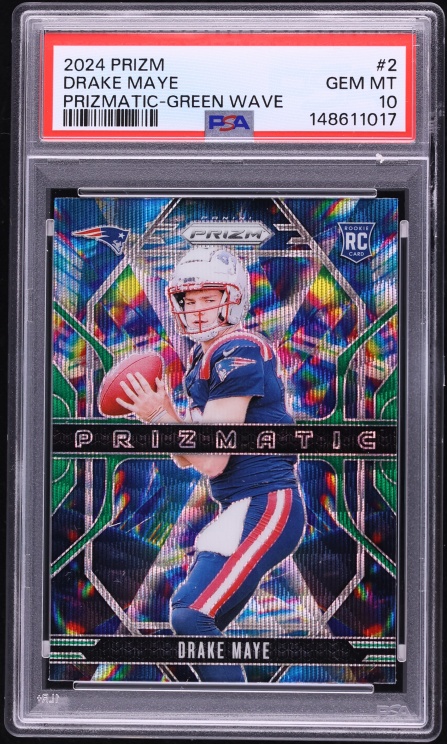 2024 Panini Prizm Prizmatic Green Wave Drake Maye ROOKIE #2 PSA 10 GEM MINT