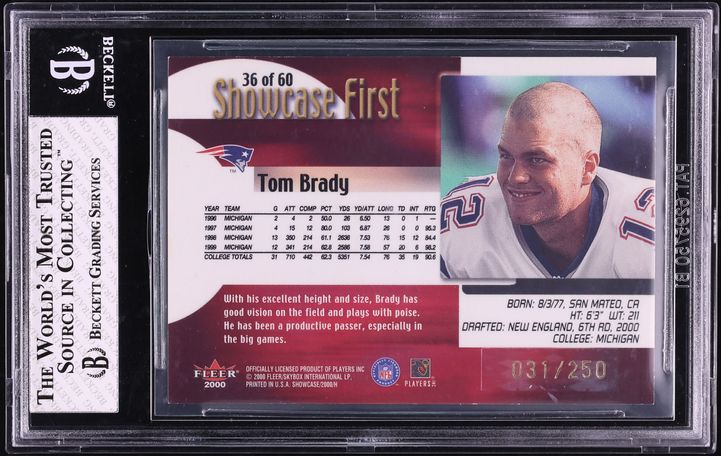 2000 Fleer Showcase Firsts Tom Brady ROOKIE /250 #36 BGS 8 NM-MT