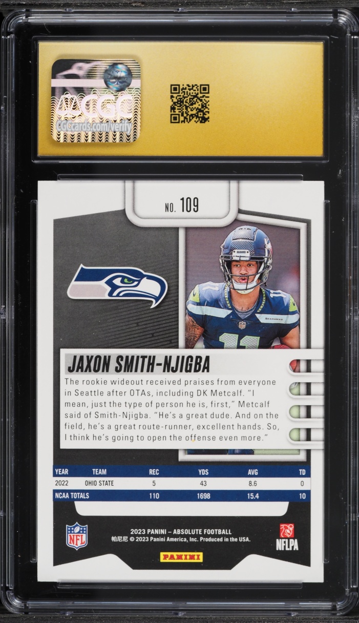 2023 Absolute Football Jaxon Smith-Njigba ROOKIE #109 CGC 10 PRISTINE