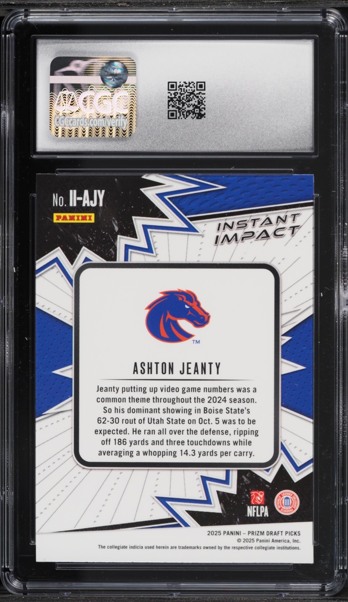 2025 Panini Prizm Draft Picks Instant Impact Ashton Jeanty ROOKIE #II-AJY CGC 10 GEM MINT