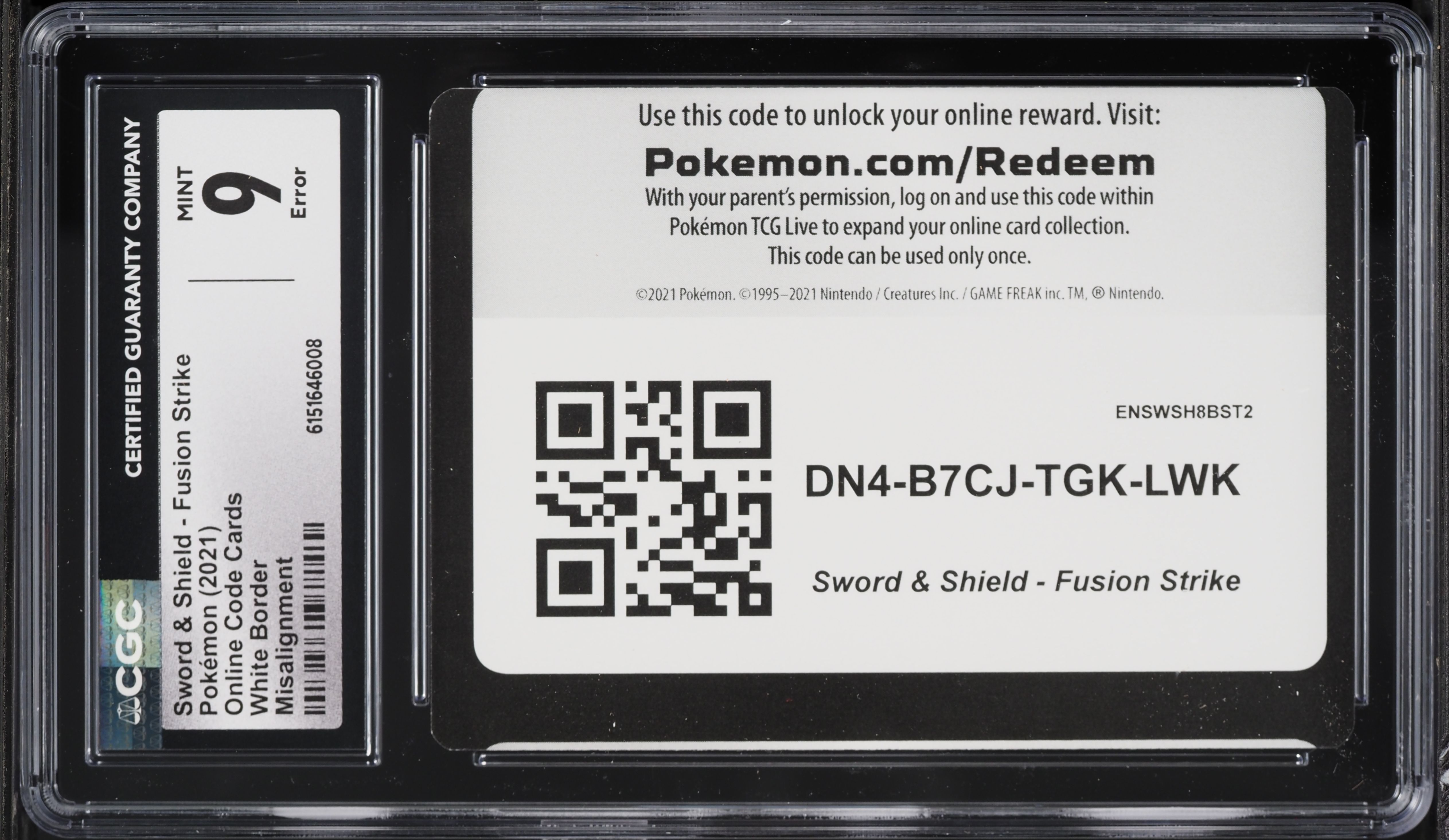2021 Pokemon SWSH Fusion Strike Online Code Cards White Border Misalignment  Error CGC 9 MINT on Fanatics Collect