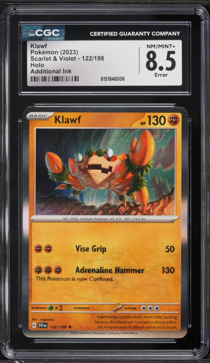 klawf holo pokemon card value 2023 Scarlet & Violet Additional Ink Error #122 CGC 8.5 NM-MT+ on Fanatics Collect Gx2 / None / 3 SV01 Klawf 90/159 - [SV09 Journey