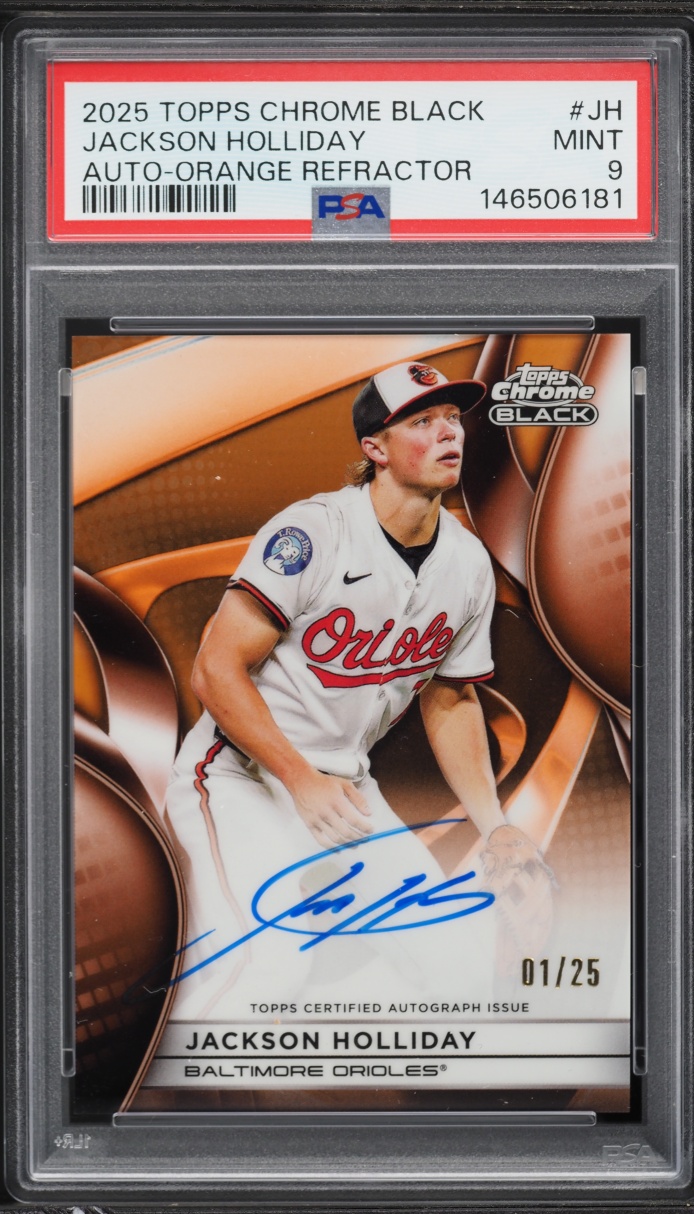 2025 Topps Chrome Black Orange Refractor Jackson Holliday AUTO 1/25 #CBA-JH PSA 9 MINT