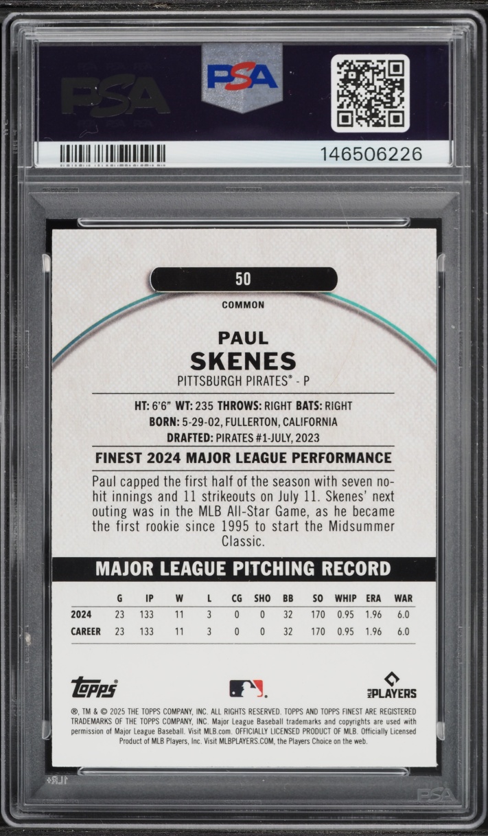 2025 Finest Paul Skenes #50 PSA 10 GEM MINT