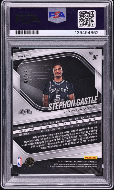 2024 Panini Prizm Black Red Power Stephon Castle ROOKIE /75 #96 PSA 9 MINT