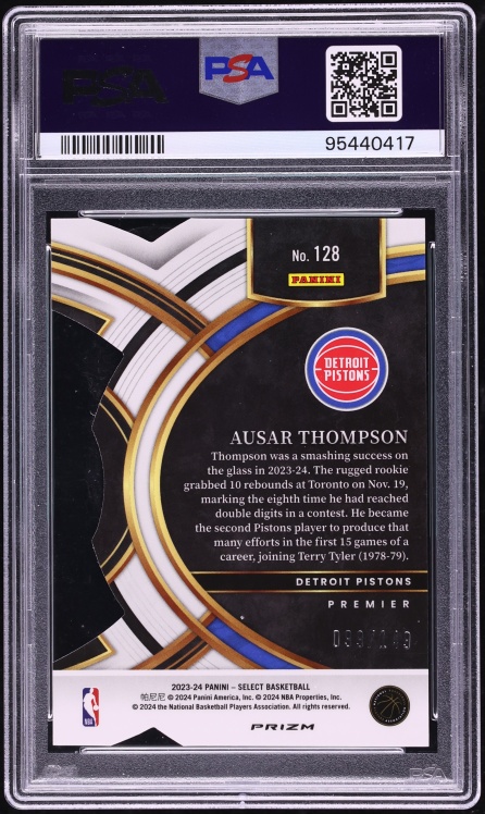 2023 Panini Premier Select Die-Cut White Prizm Ausar Thompson ROOKIE /149 #128 PSA 10 GEM MINT