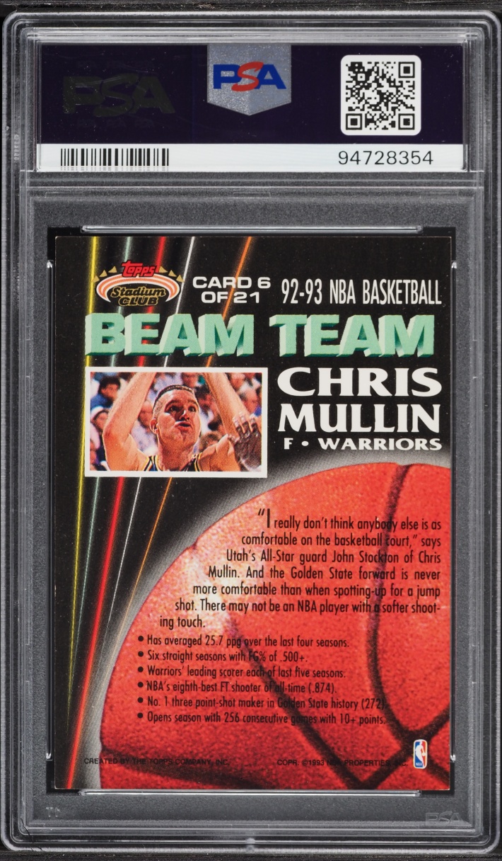 1992 Stadium Club Beam Team Chris Mullin #6 PSA 8 NM-MT