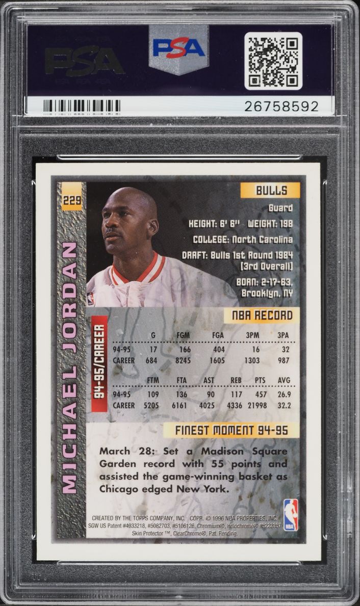 1995 Finest Basketball w/ Coating Michael Jordan #229 PSA 10 GEM MINT