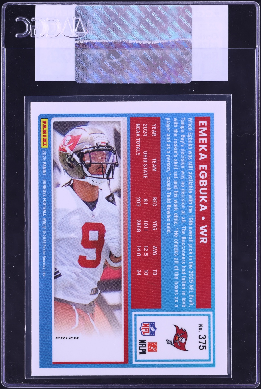 2025 Donruss Optic Preview Red Wave Emeka Egbuka ROOKIE #375 CGC AUTH