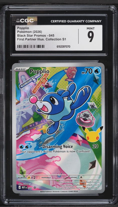 2026 Pokemon Mega Evolution Promo First Partner Illus. S1 Full Art Popplio  #045 CGC 10 GEM MINT on Fanatics Collect