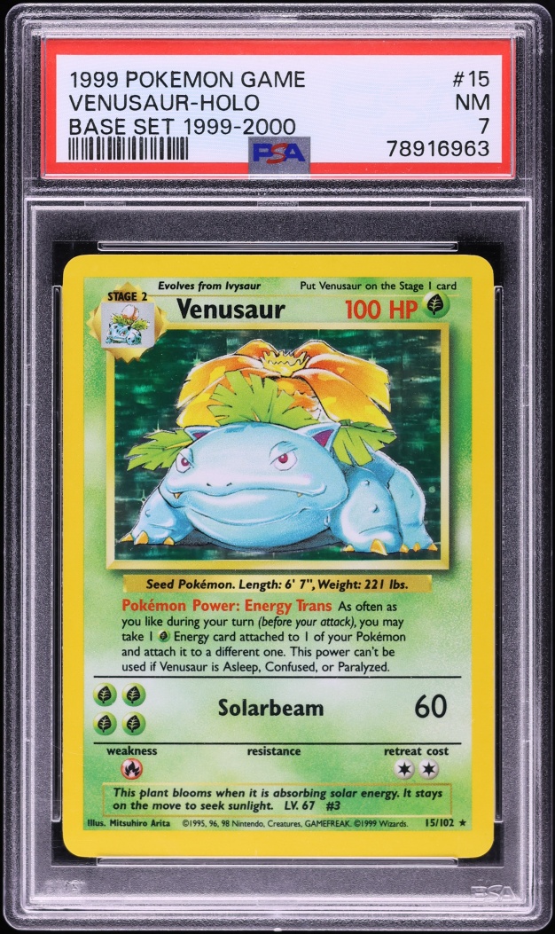 1999 Pokemon Base Set Holo Venusaur #15 PSA 7 NRMT