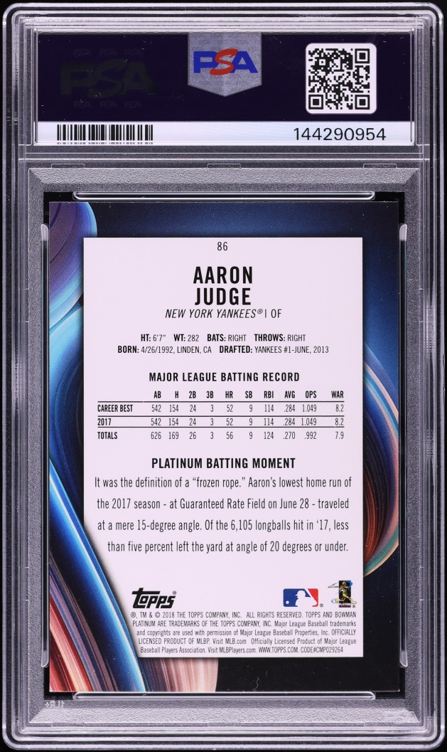 2018 Bowman Platinum Batting Stance Aaron Judge #86 PSA 9 MINT
