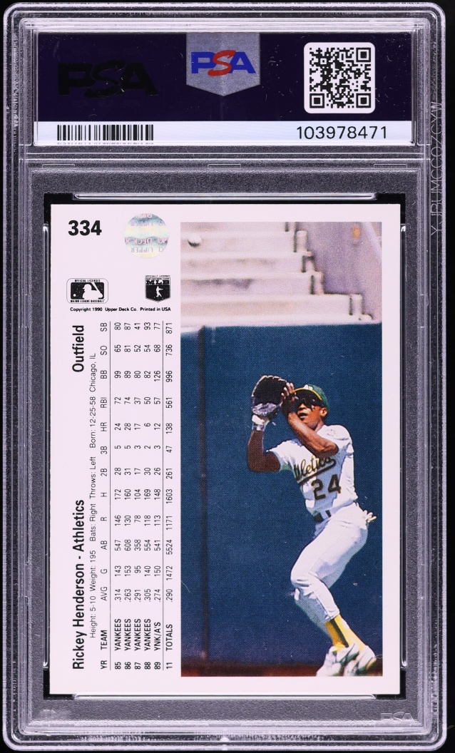 1990 Upper Deck Rickey Henderson #334 PSA 10 GEM MINT