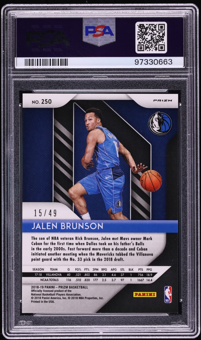 2018 Panini Prizm Orange Jalen Brunson ROOKIE /49 #250 PSA 10 GEM MINT