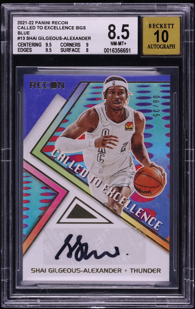 2021 Panini Recon Called To Excellence Blue Shai Gilgeous-Alexander AUTO /35 BGS 8.5 NM-MT+