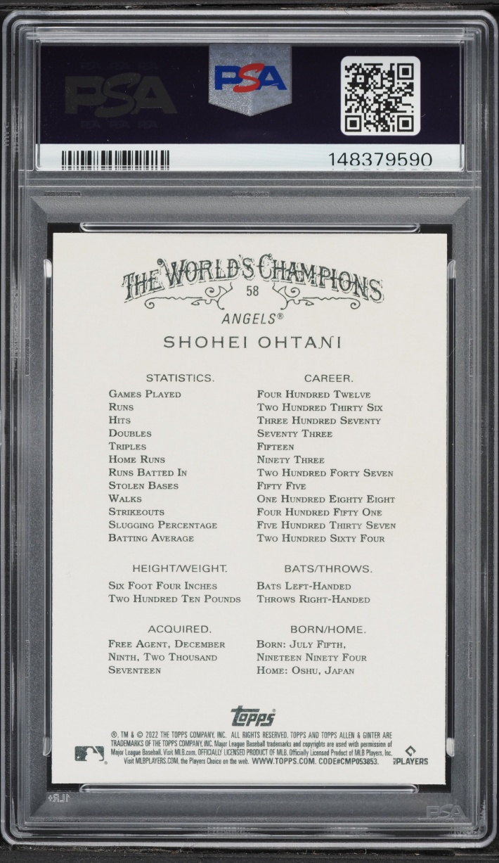 2022 Topps Allen & Ginter Shohei Ohtani #58 PSA 10 GEM MINT