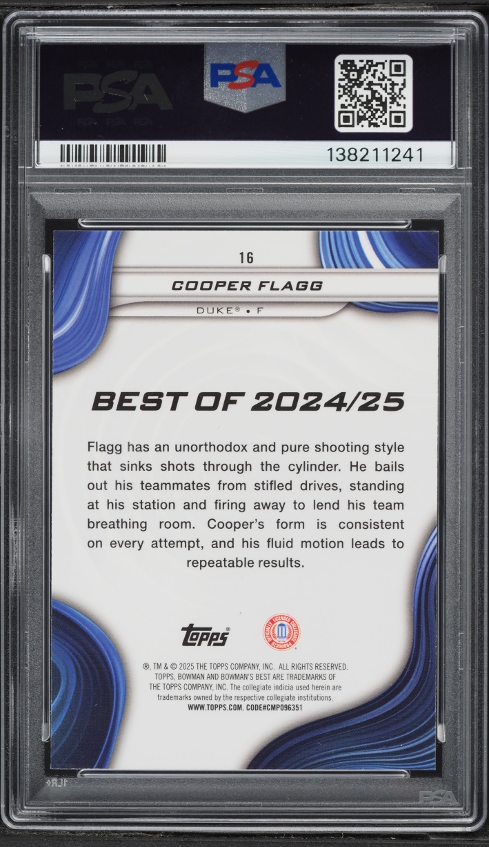 2024 Bowman University Best Shimmer Refractor Cooper Flagg ROOKIE #16 PSA 10 GEM MINT