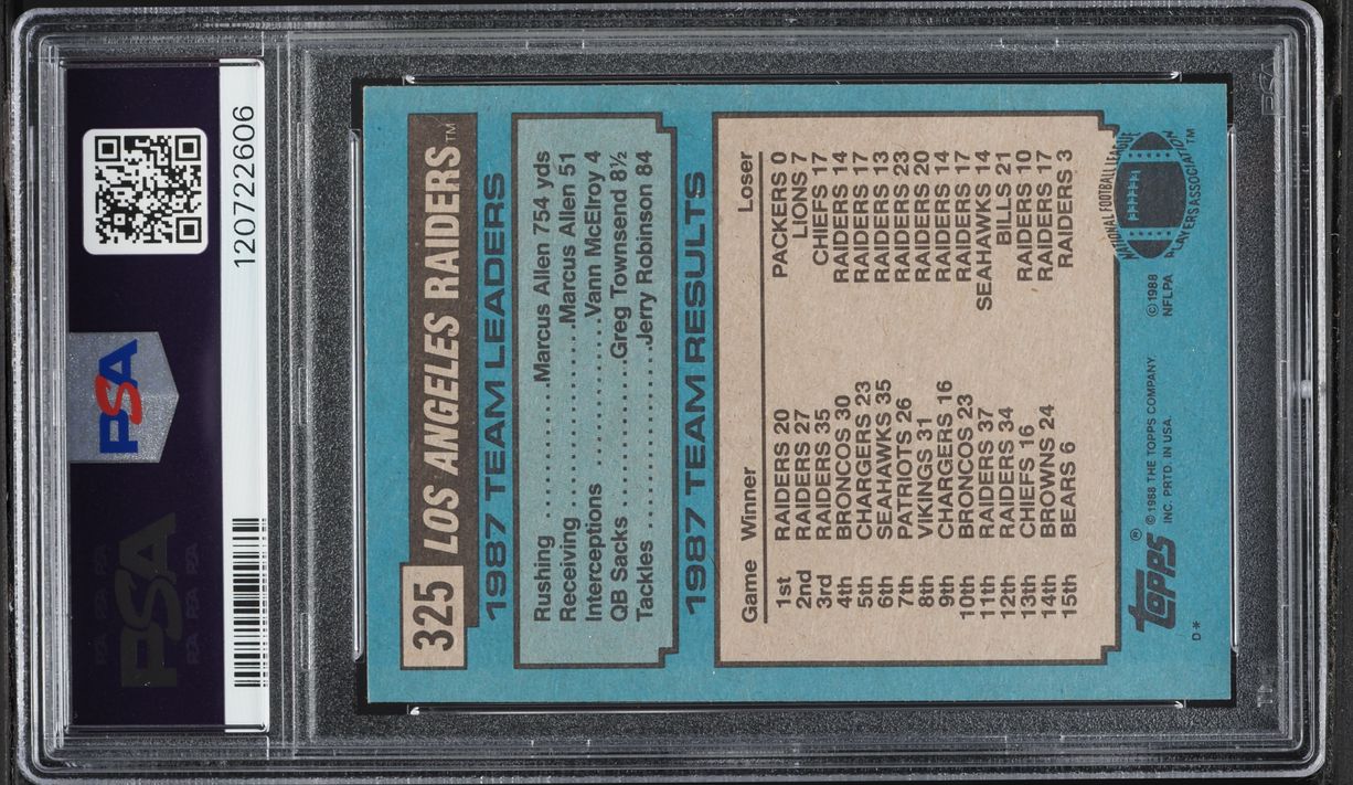 1988 Topps Football Bo Jackson ROOKIE, TEAM LDRS #325 PSA 9 MINT