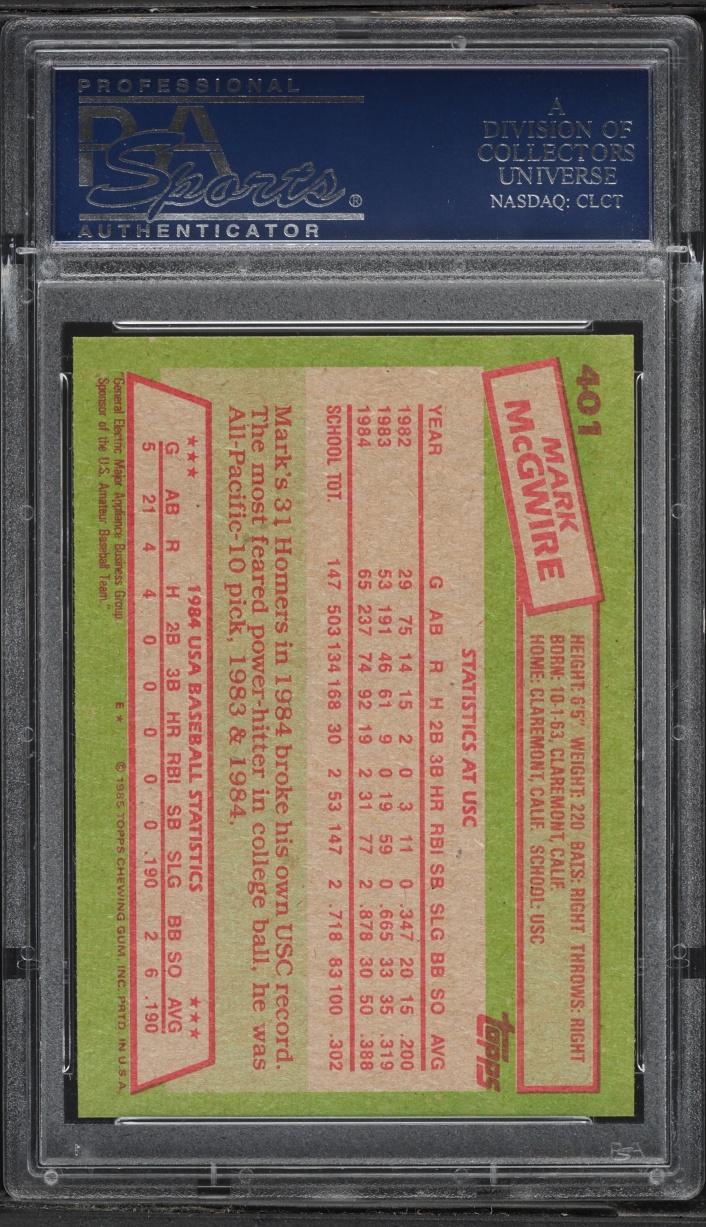 1985 Topps '84 USA Team Mark McGwire ROOKIE #401 PSA 9 MINT