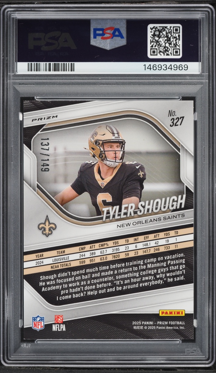 2025 Panini Prizm Red Wave Tyler Shough ROOKIE /149 #327 PSA 9 MINT