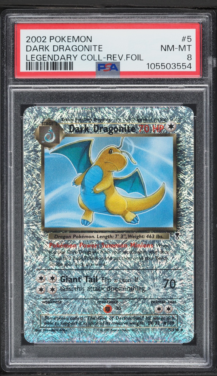 2002 Pokemon Legendary Collection Reverse Holo Dark Dragonite #5 PSA 8 NM-MT