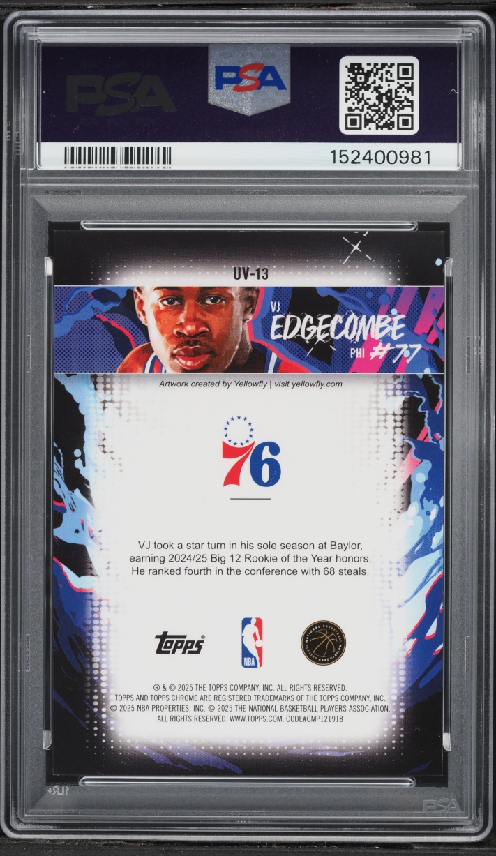 2025 Topps Chrome Ultra Violet VJ Edgecombe ROOKIE #UV-13 PSA 10 GEM MINT