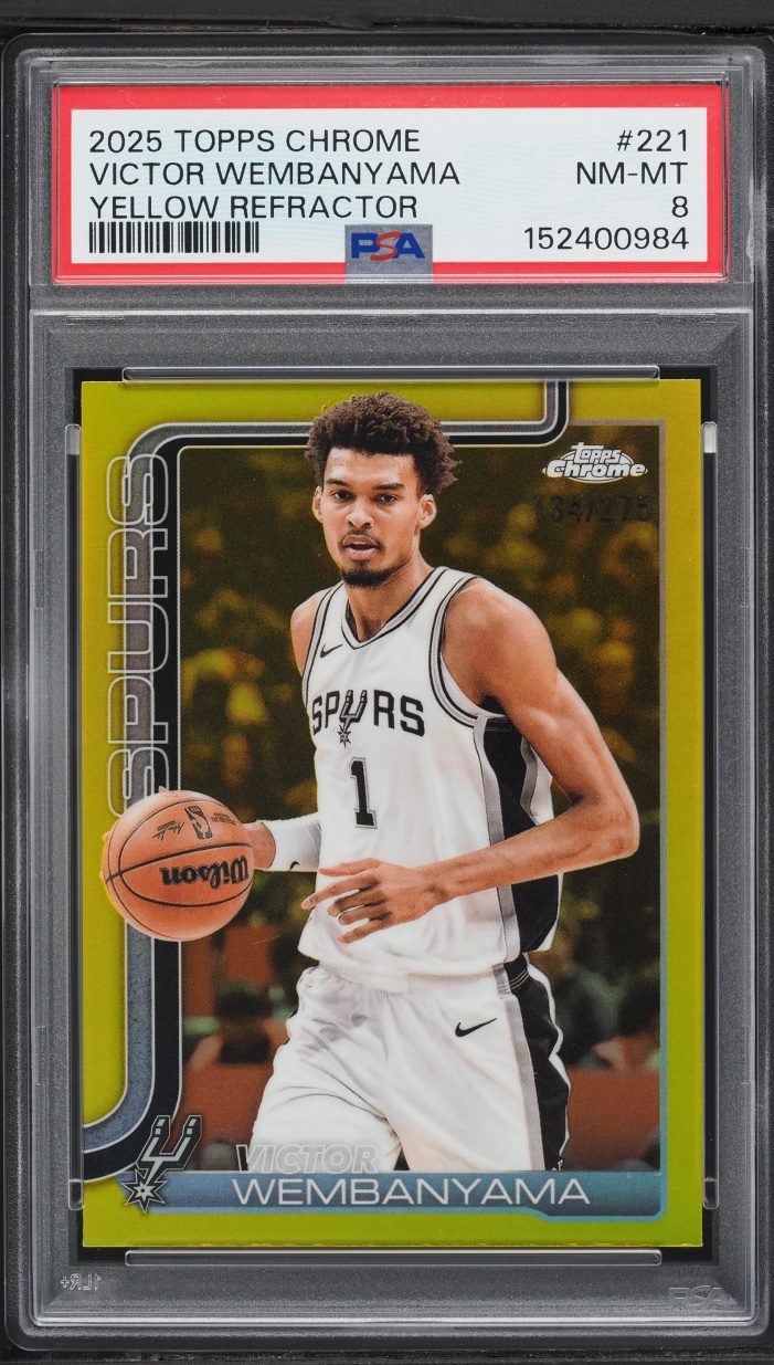 2025 Topps Chrome Yellow Refractor Victor Wembanyama /275 #221 PSA 8 NM-MT