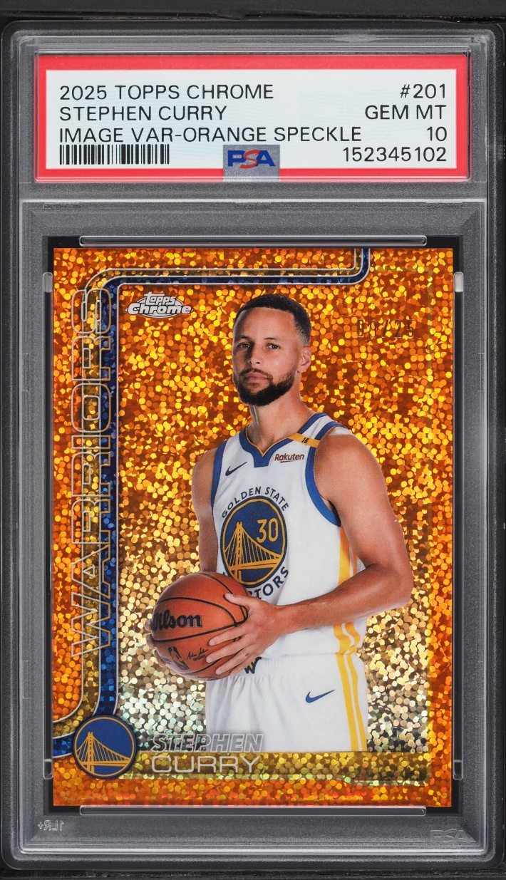 2025 Topps Chrome Image Orange Speckle Stephen Curry /25 #201 PSA 10 GEM MINT