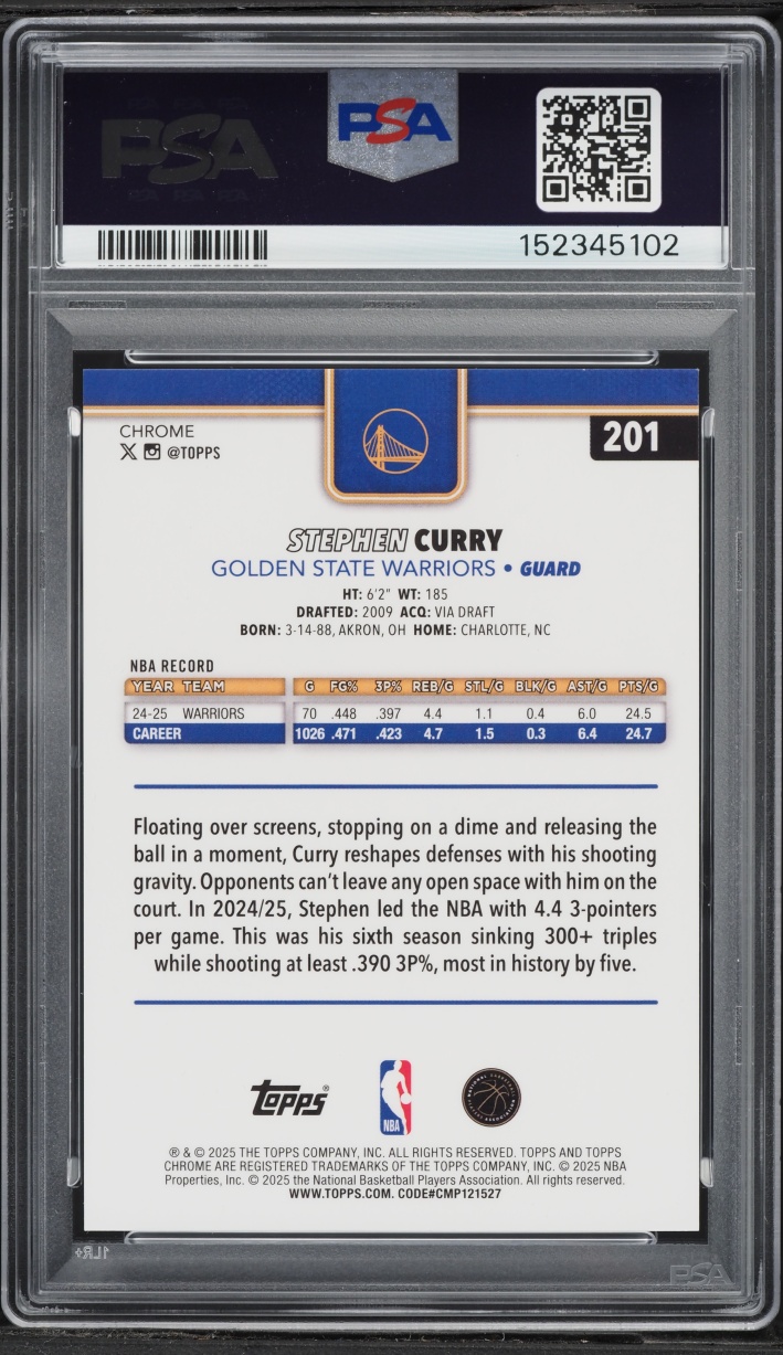 2025 Topps Chrome Image Orange Speckle Stephen Curry /25 #201 PSA 10 GEM MINT