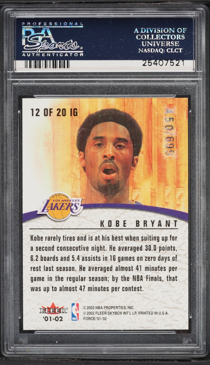 2001 Fleer Force Inside The Game Kobe Bryant /699 #12IG PSA 9 MINT