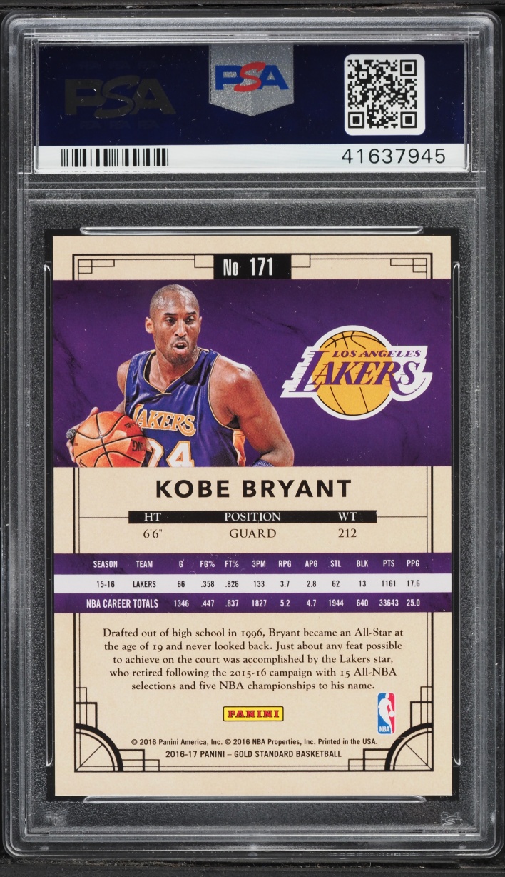 2016 Panini Gold Standard Black Kobe Bryant /15 #171 PSA 9 MINT