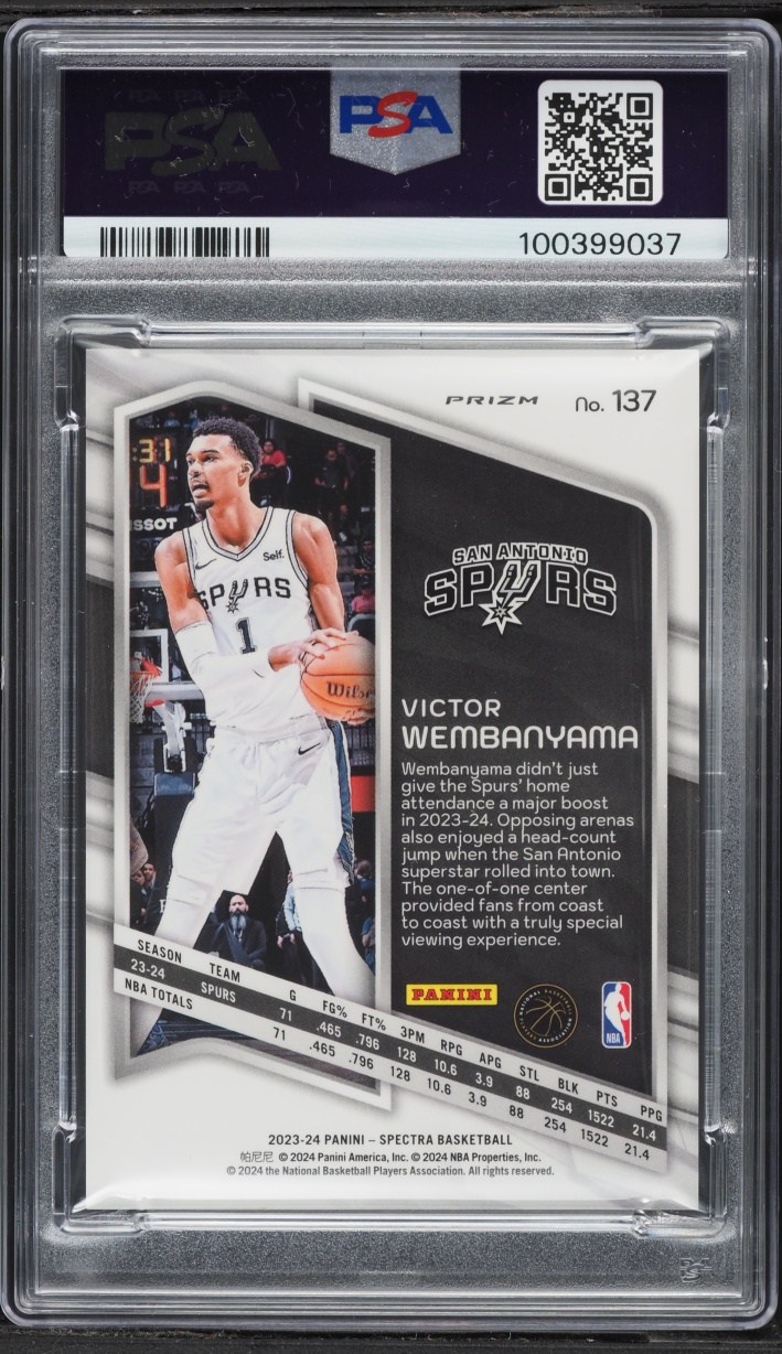 2023 Panini Spectra Menagerie Victor Wembanyama ROOKIE #137 PSA 10 GEM MINT