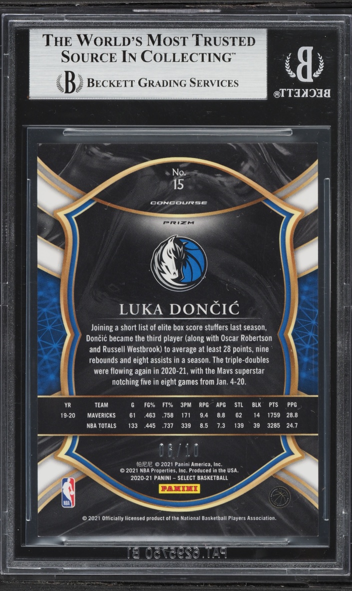 2020 Select Concourse Gold Prizm Luka Doncic /10 #15 BGS 9 MINT