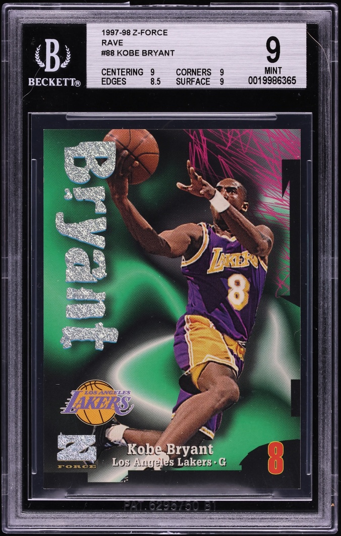 1997 Skybox Z-Force Rave Kobe Bryant /399 #88 BGS 9 MINT on
