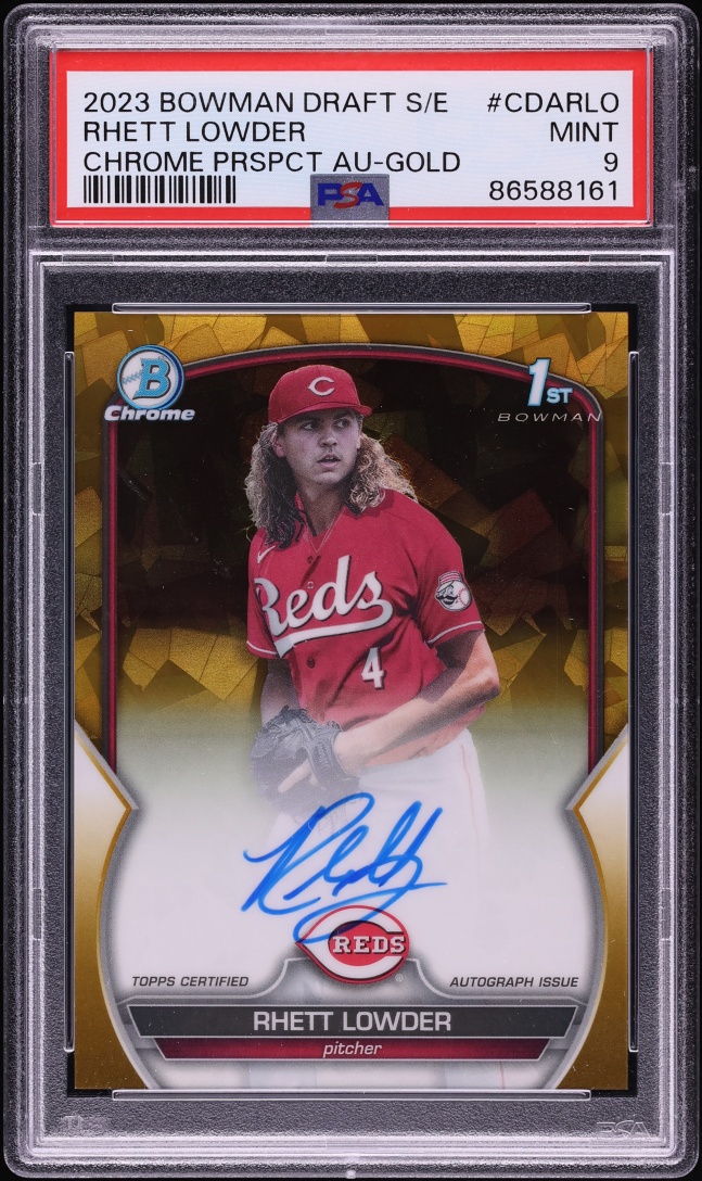 2023 Bowman Chrome Draft Sapphire Gold Rhett Lowder PROSPECT AUTO /50 #CDA-RLO PSA 9 MINT