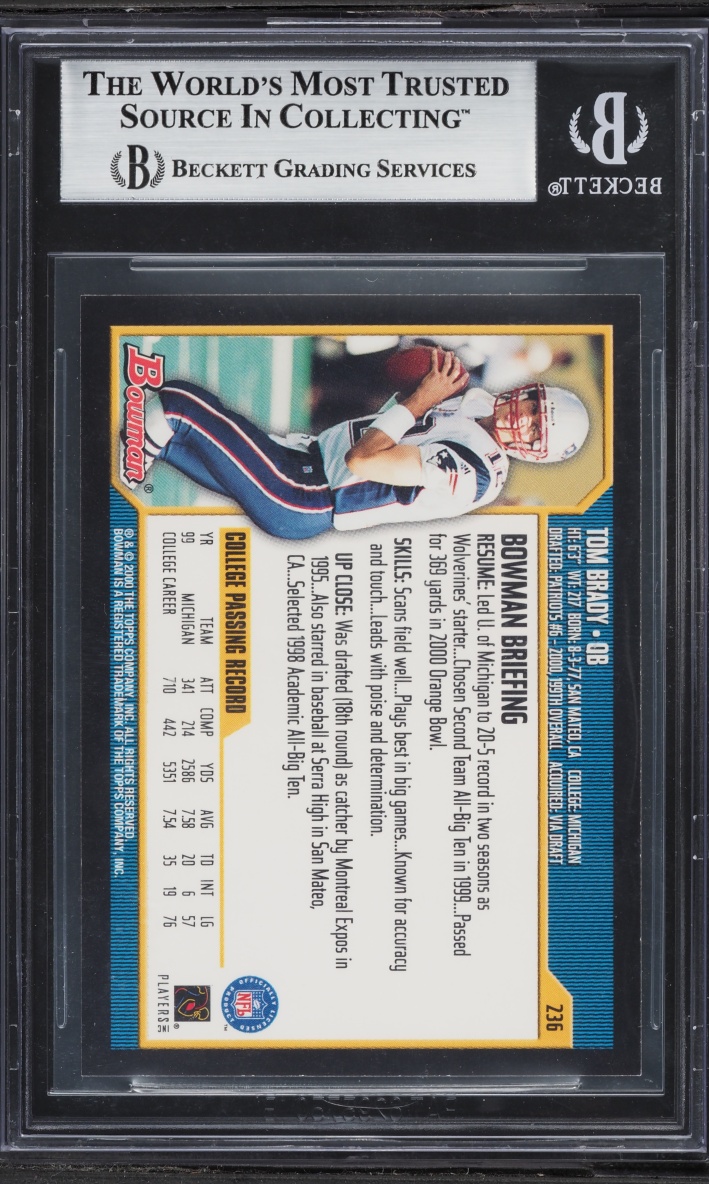 2000 Bowman Football Tom Brady ROOKIE #236 BGS 9 MINT