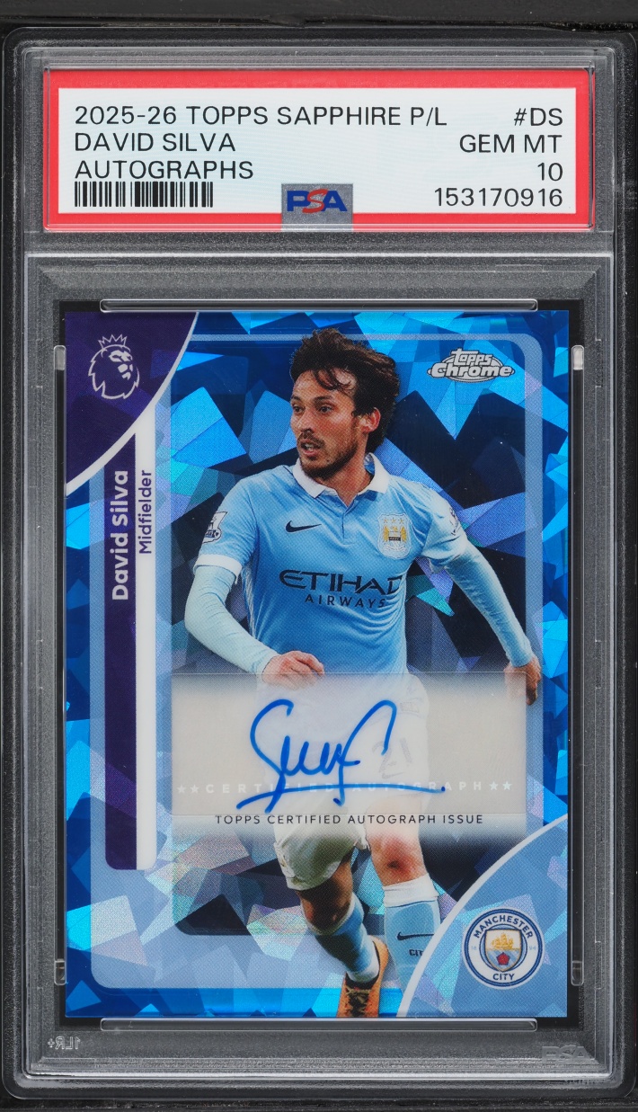 2025 Topps Chrome Sapphire Edition Premier League David Silva AUTO #DS PSA 10 GEM MINT