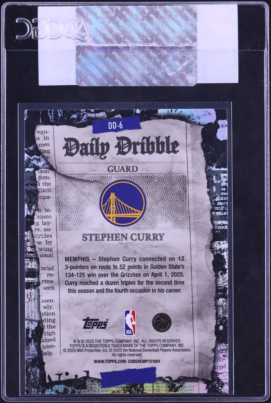2025 Topps The Daily Dribble Stephen Curry #DD-6 CGC AUTH