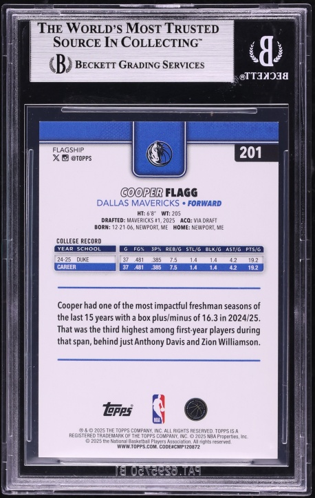 2025 Topps Diamante Black Cooper Flagg ROOKIE /10 #201 BGS 9 MINT