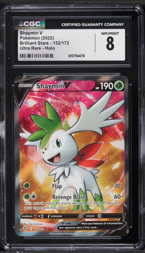 2022 Pokemon Sword & Shield Brilliant Stars Full Art Shaymin V #152 CGC 8 NM-MT