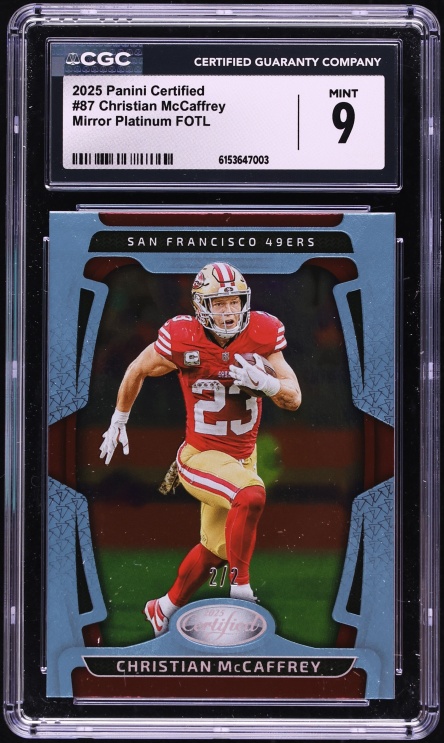 2025 Panini Certified Mirror Platinum FOTL Christian McCaffrey 2/2 #87 CGC 9 MINT